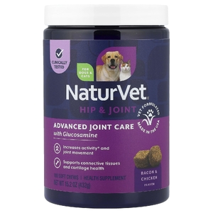 NaturVet, формула для здоровья суставов с глюкозамином, для собак и кошек, со вкусом бекона и курицы, 180 жевательных таблеток, 432 г (15,2 унции)