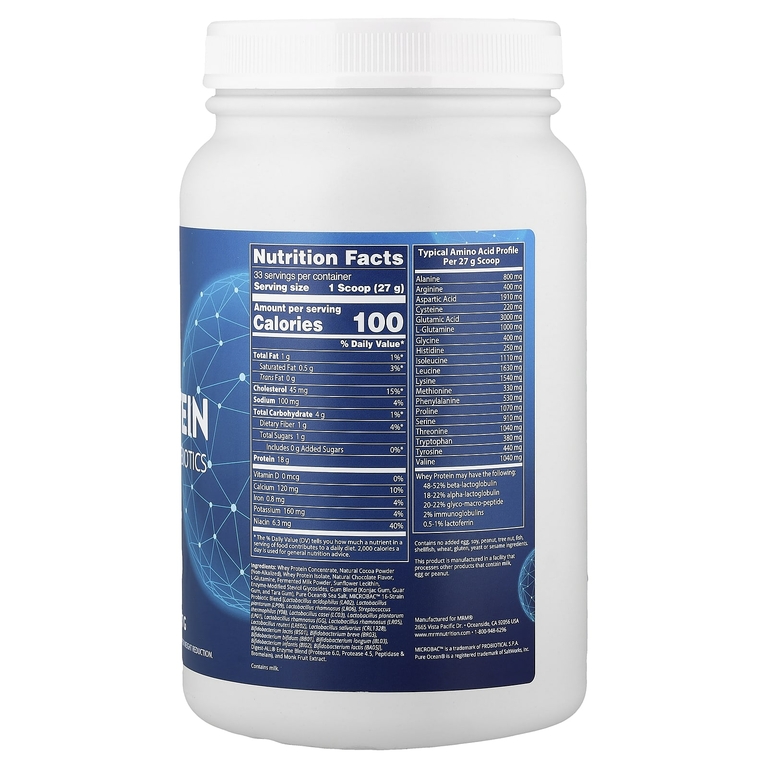 MRM Nutrition, сывороточный протеин, с пробиотиками и постбиотиками, со вкусом шоколада, 917 г (2,02 фунта)