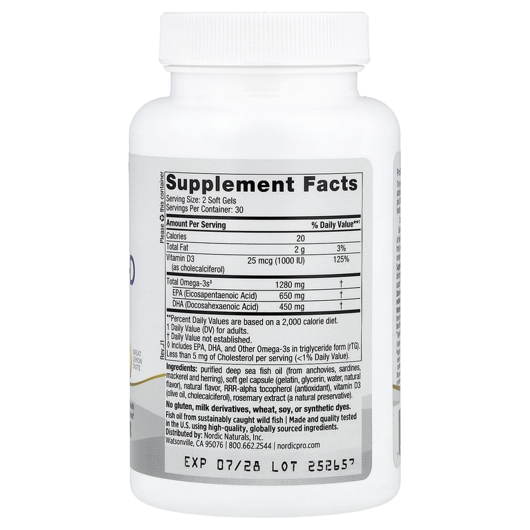 Nordic Naturals, омега-3 с витамином Д, лимон, 60 желатиновых капсул