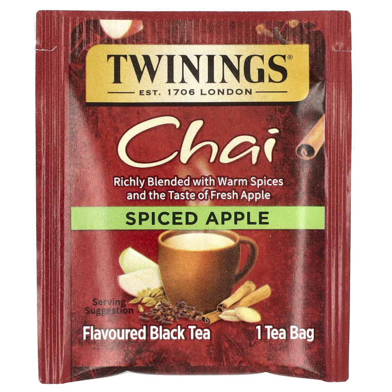 Twinings, Черный чай, чай, яблоко с пряностями, 20 чайных пакетиков, 40 г (1,41 унции)