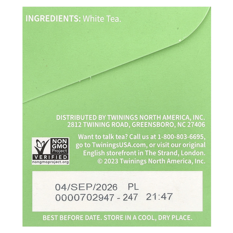 Twinings, Чистый белый чай, 20 чайных пакетиков, 30 г (1,06 унции)