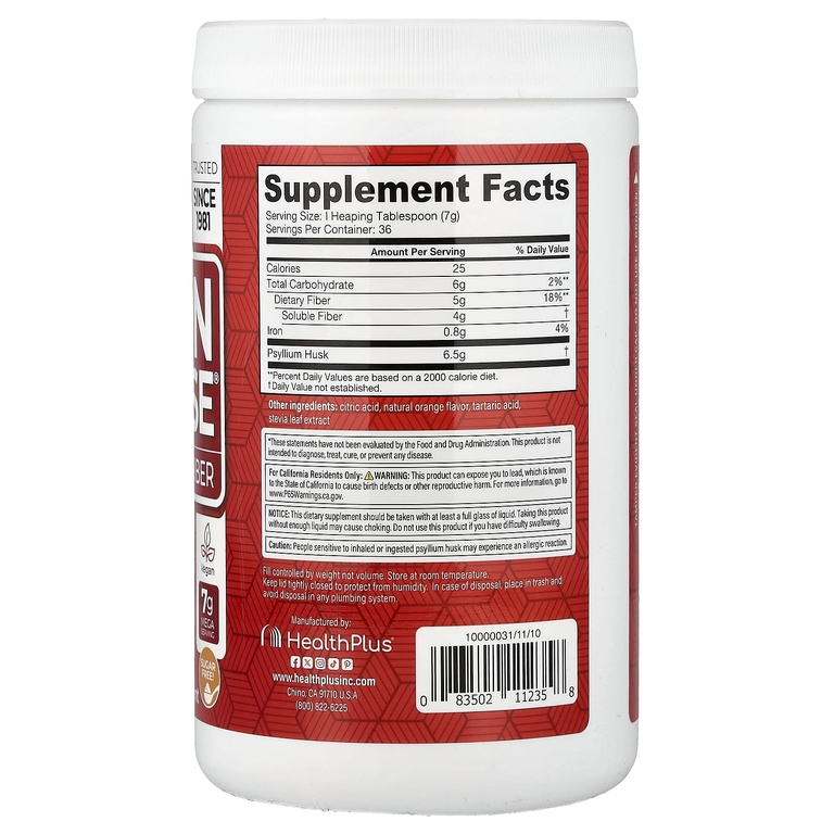 Health Plus, Клетчатка из шелухи семян подорожника, со вкусом натурального апельсина, 255 г (9 унций)