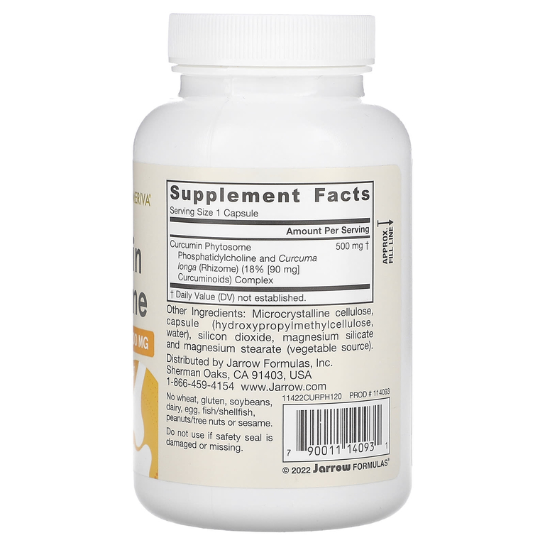 Jarrow Formulas, фитосомы куркумина, 500 мг, 120 вегетарианских капсул