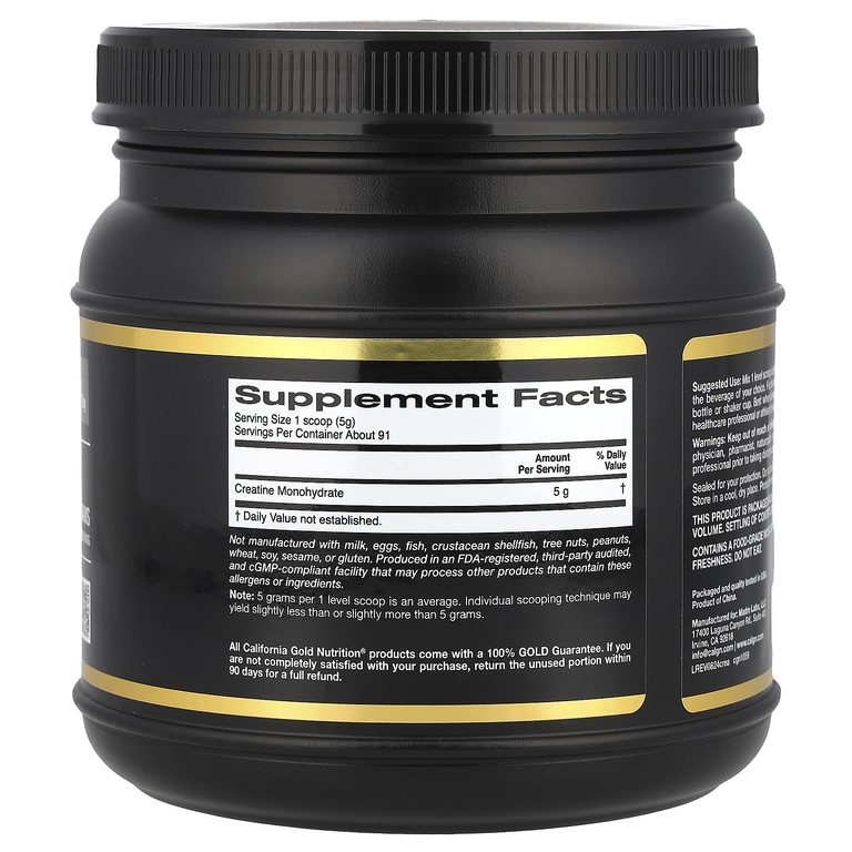 California Gold Nutrition, Спорт, чистый моногидрат креатина, с нейтральным вкусом, 454 г (1 фунт)