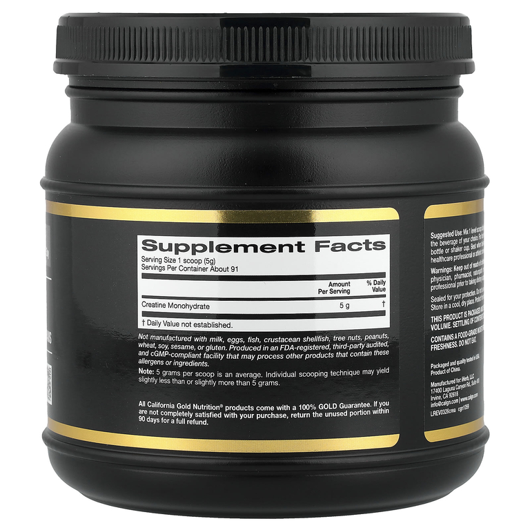 California Gold Nutrition, Спорт, чистый моногидрат креатина, с нейтральным вкусом, 454 г (1 фунт)