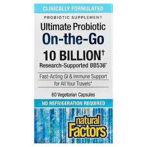 Natural Factors, пробиотики, подходят для использования в путешествиях, 10 млрд КОЕ, 60 вегетарианских капсул