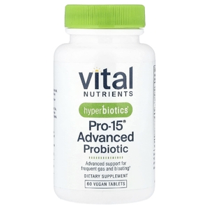 Vital Nutrients, пробиотик при частом газообразовании и вздутии живота, 60 веганских таблеток