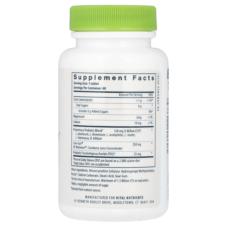 Vital Nutrients, пробиотик, формула для женщин, 60 веганских таблеток