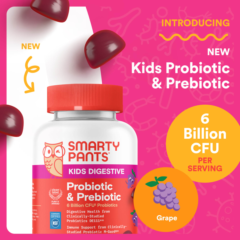 SmartyPants, Kids Digestive, пробиотики и пребиотики, виноград, 60 жевательных таблеток (Товар снят с продажи) 