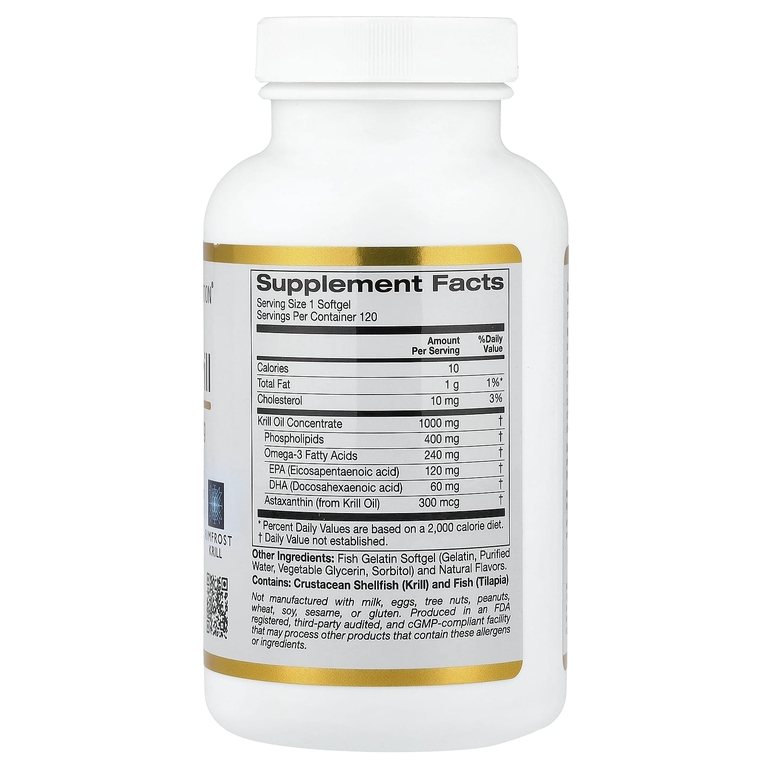 California Gold Nutrition, масло антарктического криля, комплекс фосфолипидов из омега-3 с астаксантином, натуральный вкус клубники и лимона, 120 капсул из рыбьего желатина