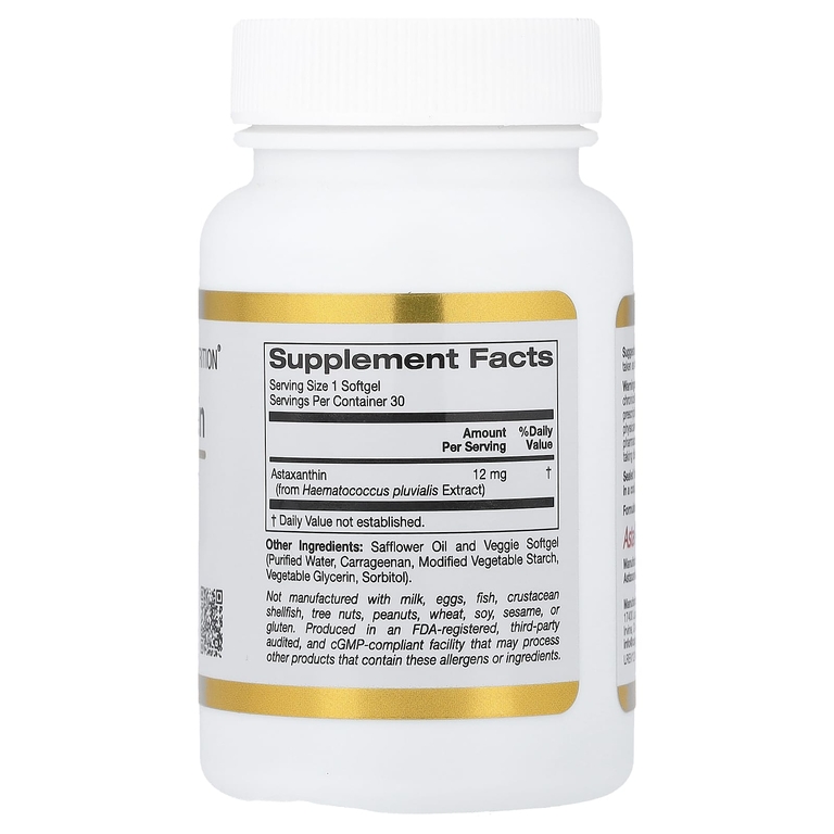 California Gold Nutrition, астаксантин, чистый исландский продукт, 12 мг, 30 растительных желатиновых капсул
