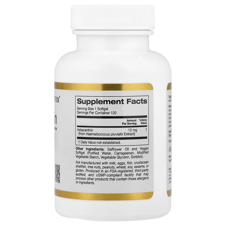 California Gold Nutrition, чистый исландский астаксантин, 12 мг, 120 растительных желатиновых капсул