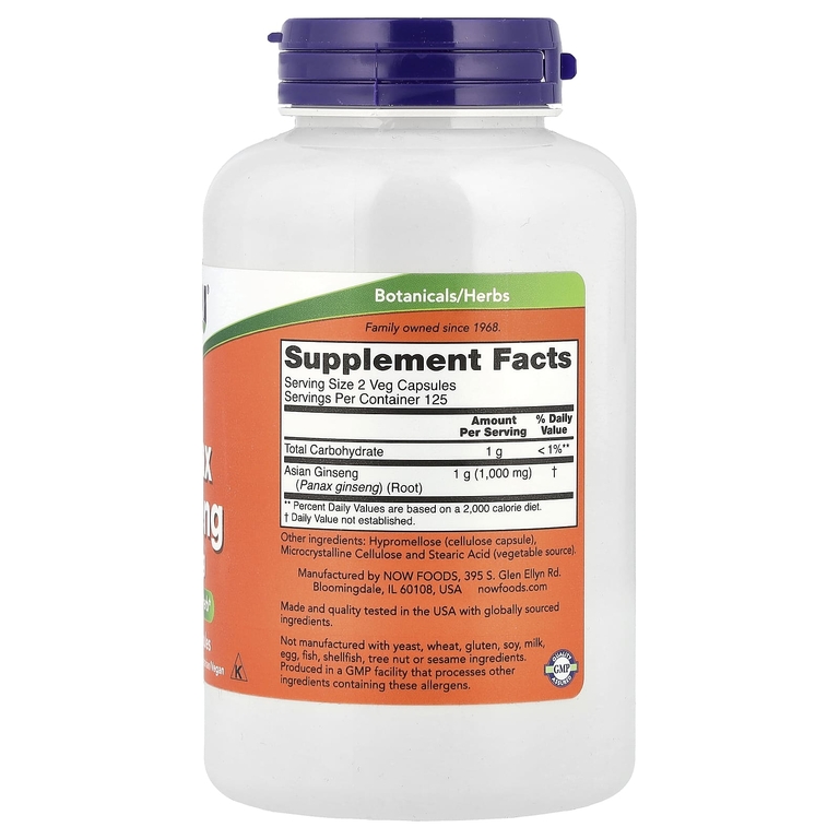 NOW Foods, женьшень обыкновенный, 500 мг, 250 растительных капсул