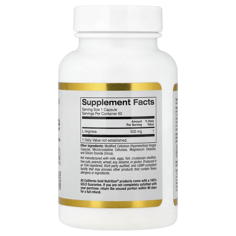 California Gold Nutrition, L-аргинин, 500 мг, 60 растительных капсул
