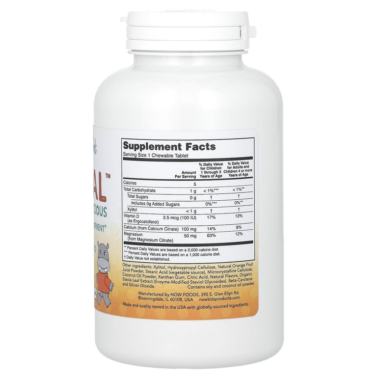 NOW Foods, Цитрат кальция, магний и витамин Д для детей, 100 жевательных таблеток