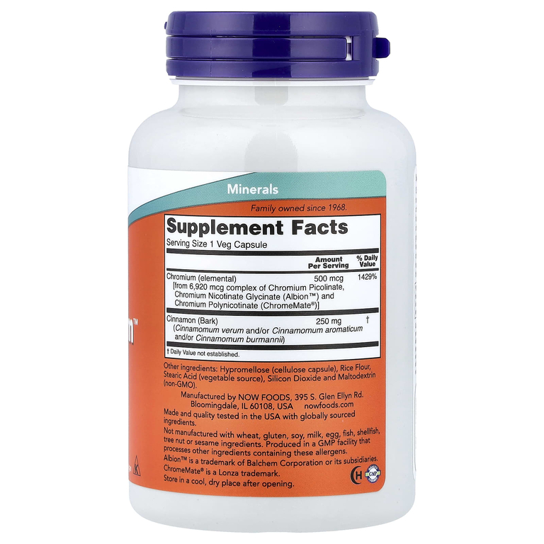 NOW Foods, хром, 180 растительных капсул