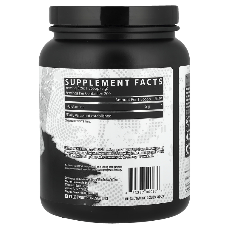 Nutrex Research, чистый глутамин, без вкусовых добавок, 1000 г (2,2 фунта)