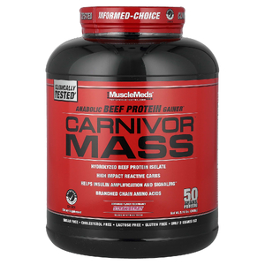 MuscleMeds, гейнер с говяжьим протеином, клубничный вкус, 2628 г (5,79 фунта)