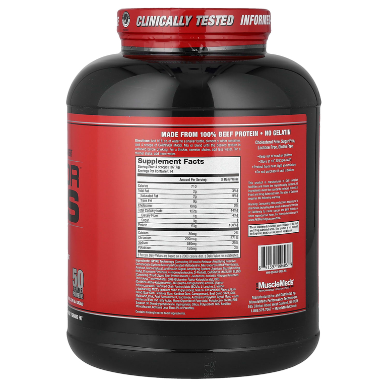 MuscleMeds, гейнер с говяжьим протеином, клубничный вкус, 2628 г (5,79 фунта)