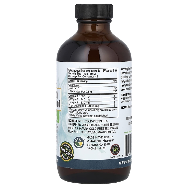 Amazing Herbs, Смесь масел черного тмина с чистым льняным маслом холодного отжима, 240 мл (8 унций)
