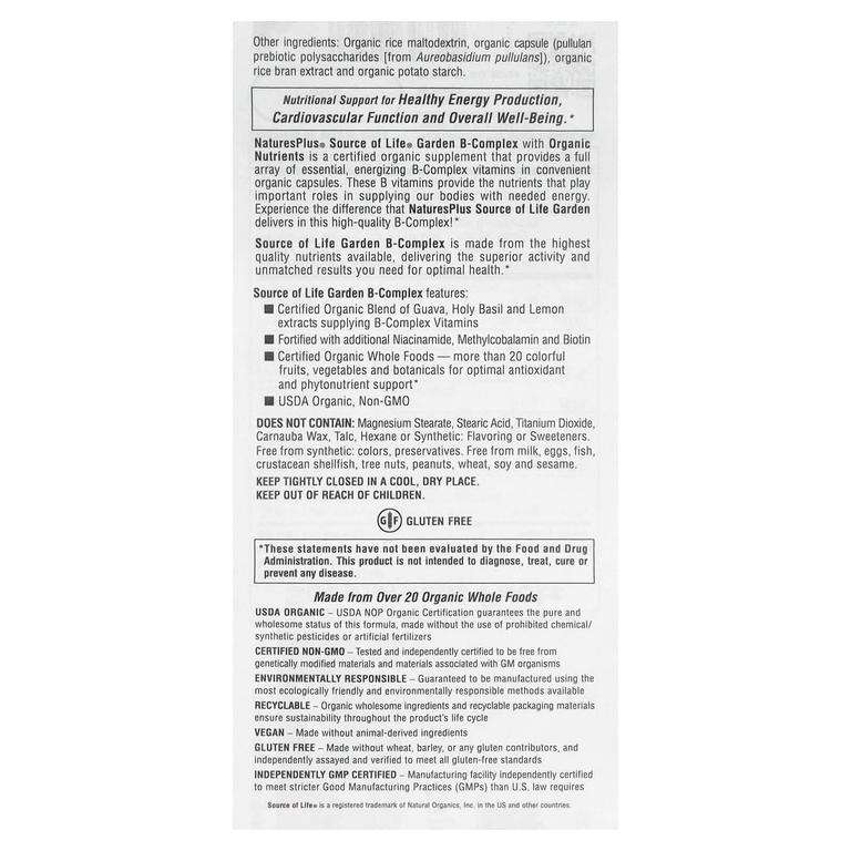 NaturesPlus, комплекс витаминов группы B, 60 растительных капсул