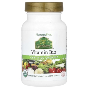 NaturesPlus, сертифицированный органический витамин B12, 60 веганских капсул