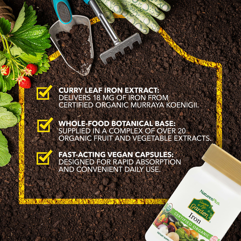 NaturesPlus, железо, 30 веганских капсул (18 мг в 1 капсуле)