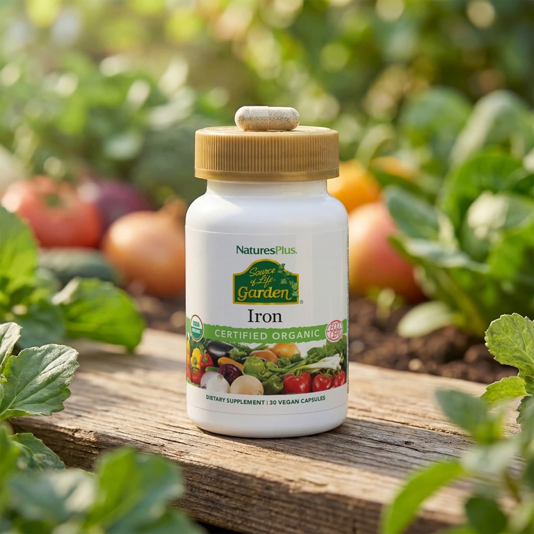 NaturesPlus, железо, 30 веганских капсул (18 мг в 1 капсуле)