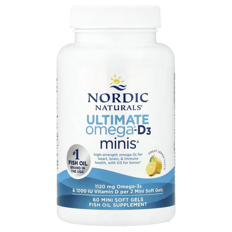 Nordic Naturals, омега-3 + витамин Д, лимон, 60 мини-капсул