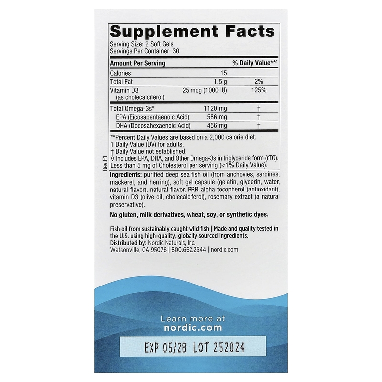 Nordic Naturals, омега-3 + витамин Д, лимон, 60 мини-капсул