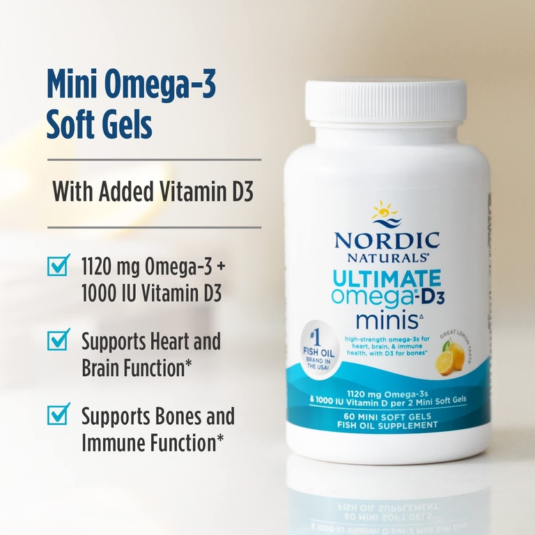 Nordic Naturals, омега-3 + витамин Д, лимон, 60 мини-капсул
