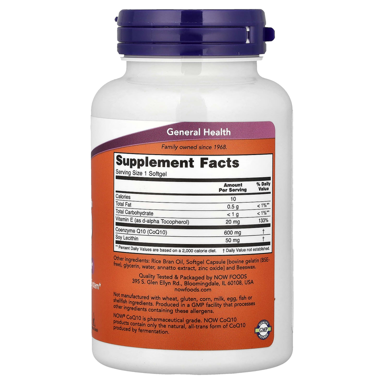 NOW Foods, коэнзим Q10 с витамином E и лецитином, 60 капсул