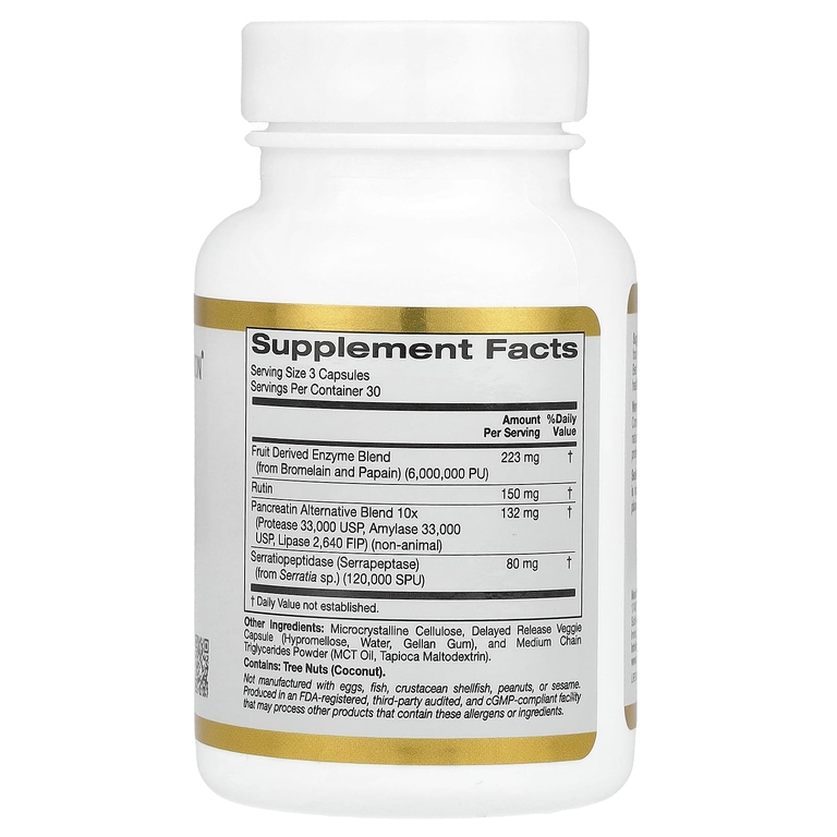 California Gold Nutrition, протеолитические ферменты со смесью фруктовых ферментов, рутином, альтернативной смесью панкреатина и серратиопептидазой, 90 растительных капсул с отсроченным высвобождением