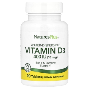 NaturesPlus, Водорастворимый витамин D3, 10 мкг (400 МЕ), 90 таблеток