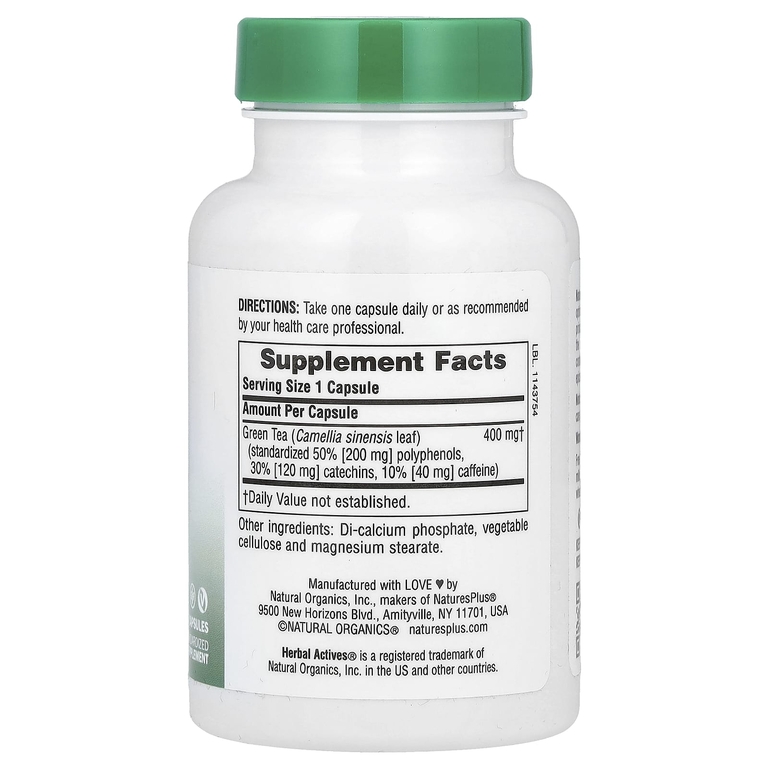 NaturesPlus, зеленый чай, 400 мг, 60 капсул