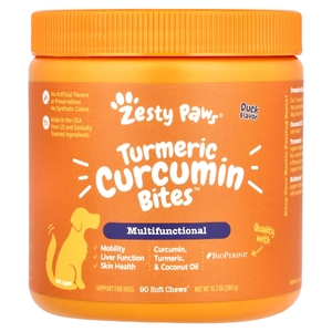 Zesty Paws, Куркума, куркумин для собак, для всех возрастов, утиный вкус, 90 жевательных таблеток