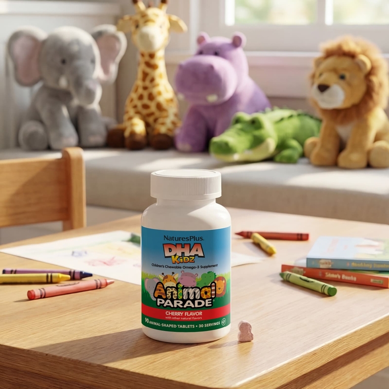 NaturesPlus, ДГК для детей, жевательная добавка с омега-3 для детей, со вкусом вишни, 90 таблеток в форме животных