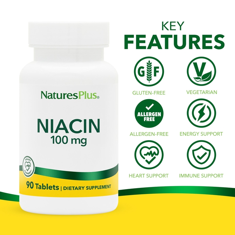 NaturesPlus, ниацин, 100 мг, 90 таблеток