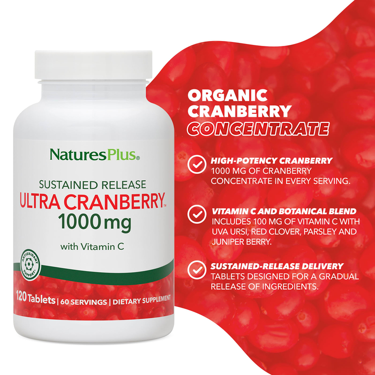 NaturesPlus, концентрат клюквы, продукт с длительным высвобождением, 120 таблеток