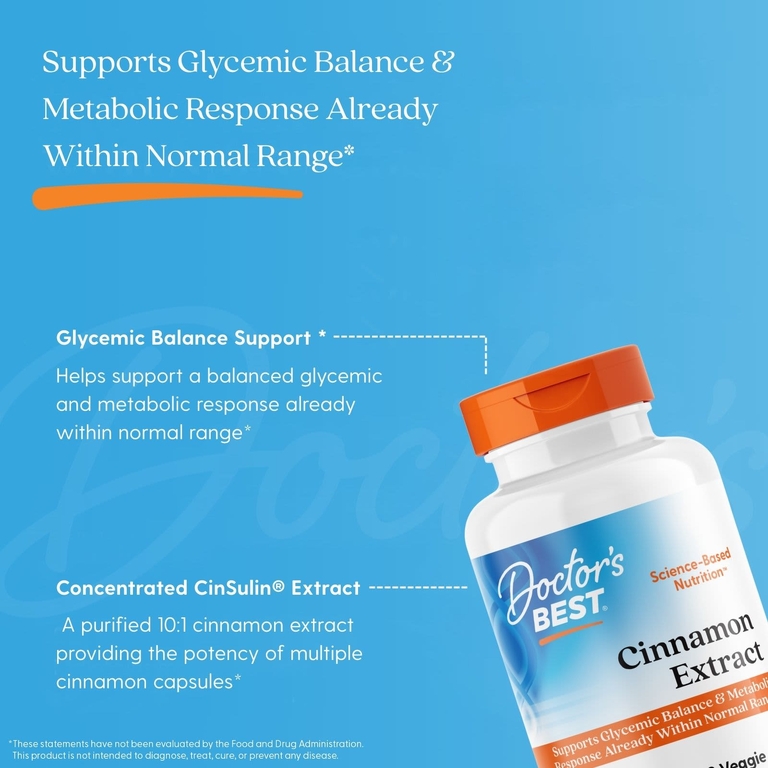 Doctor's Best, экстракт корицы, 120 растительных капсул (250 мг в 1 капсуле)