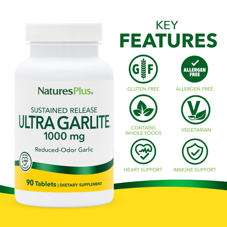 NaturesPlus, Чеснок с ослабленным запахом с длительным высвобождением, 1000 мг, 90 таблеток
