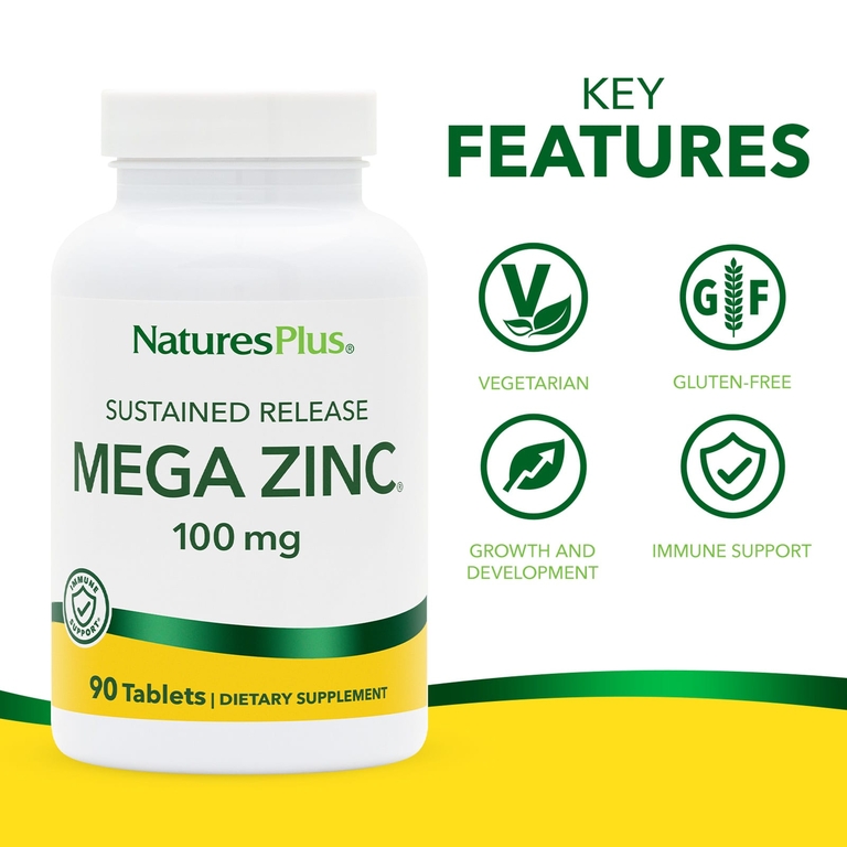 NaturesPlus, Цинк, длительное высвобождение, 100 мг, 90 таблеток