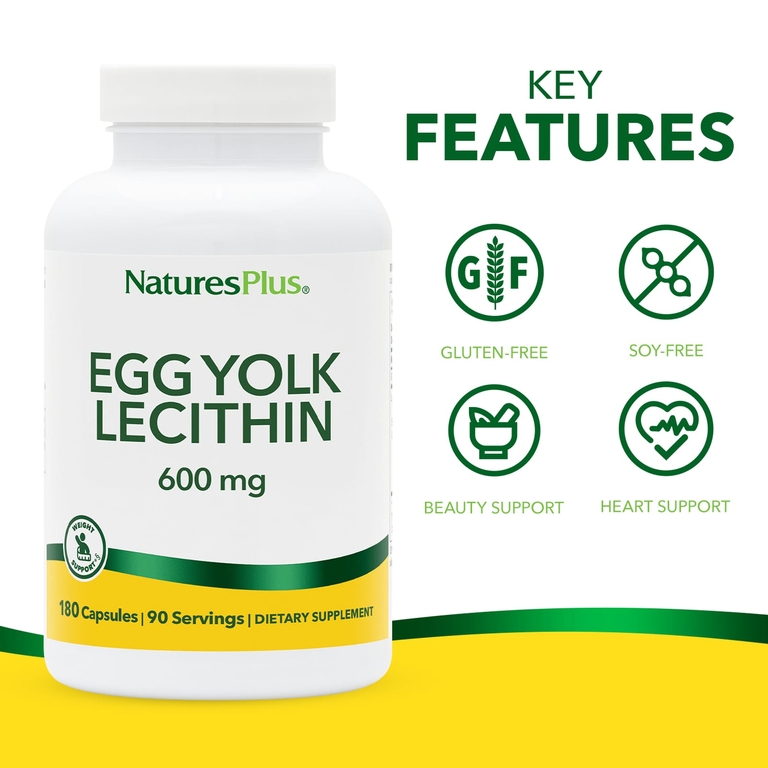 NaturesPlus, лецитин из яичного желтка, 180 капсул (300 мг в 1 капсуле)
