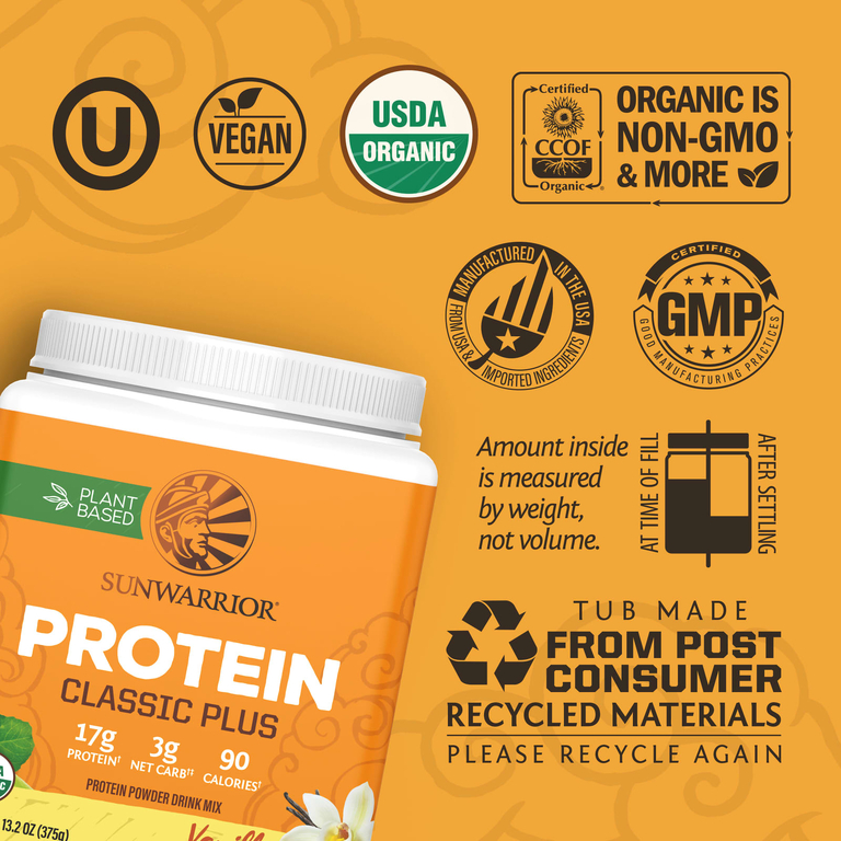 Sunwarrior, протеин на растительной основе, ванильный вкус, 375 г (13,2 унций)