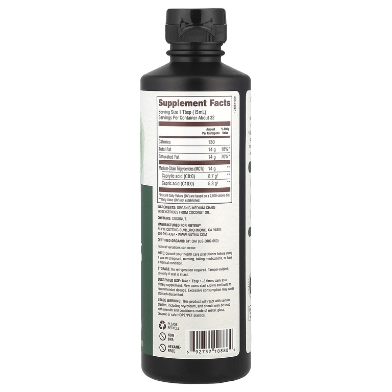 Nutiva, органическое масло MCT, 473 мл (16 жидк. унций)