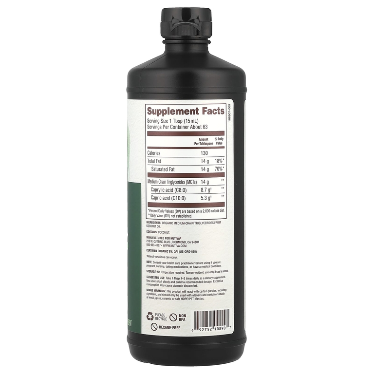 Nutiva, органическое масло MCT, 946 мл (32 жидк. унции)