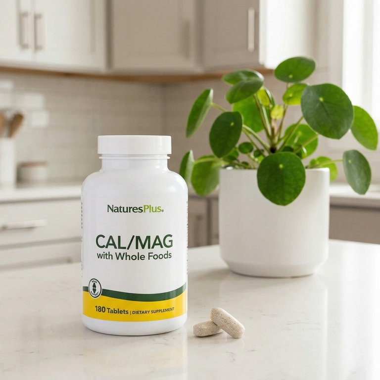 NaturesPlus, кальций и магний с цельнопищевыми ингредиентами, 180 таблеток