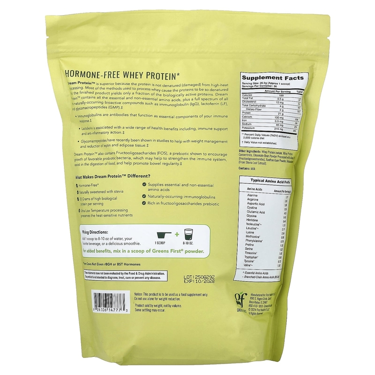 Greens First, Dream Protein™, сывороточный протеин, насыщенный голландский шоколад, 795 г (28,04 унции)