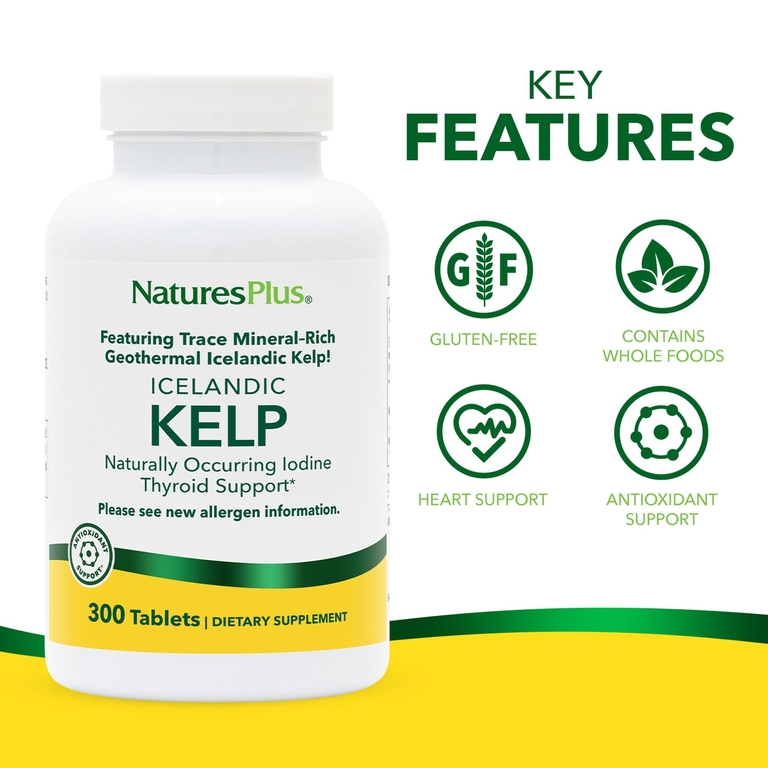 NaturesPlus, исландский келп, 300 таблеток (150 мг в каждой таблетке)