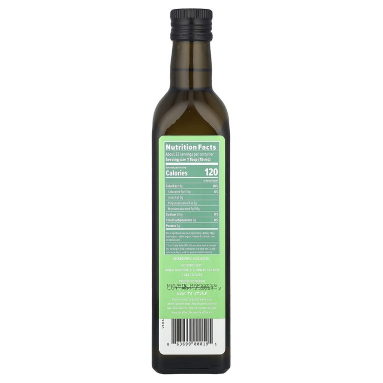 Primal Kitchen, Чистое масло авокадо, 1 пп 500 мл (0,9 жидк. Унции)